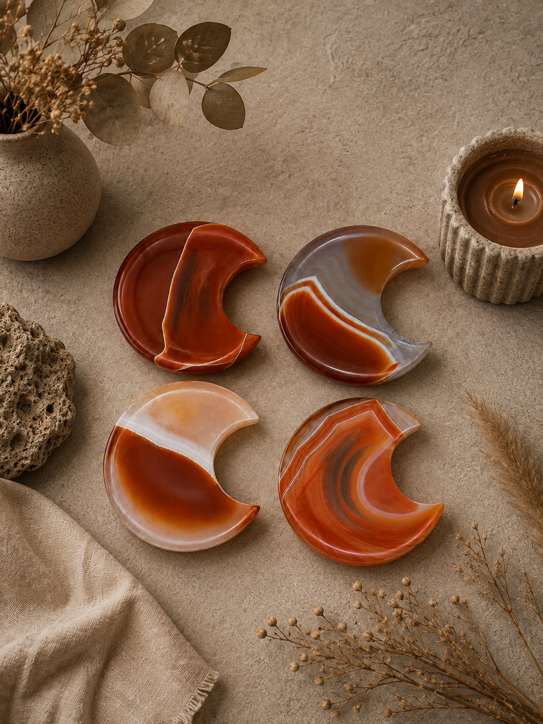 Striped Carnelian Agate Crescent Moon