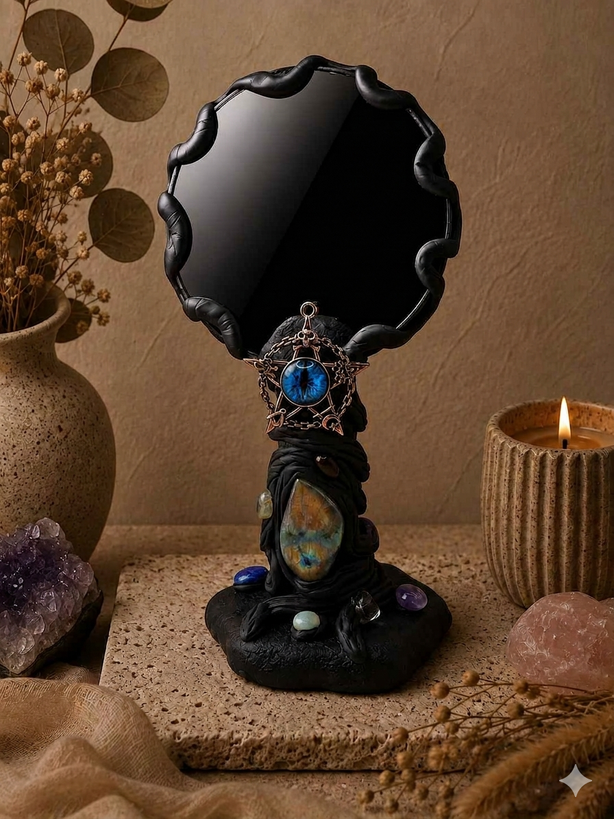 Serpent Obsidian Scrying Mirror