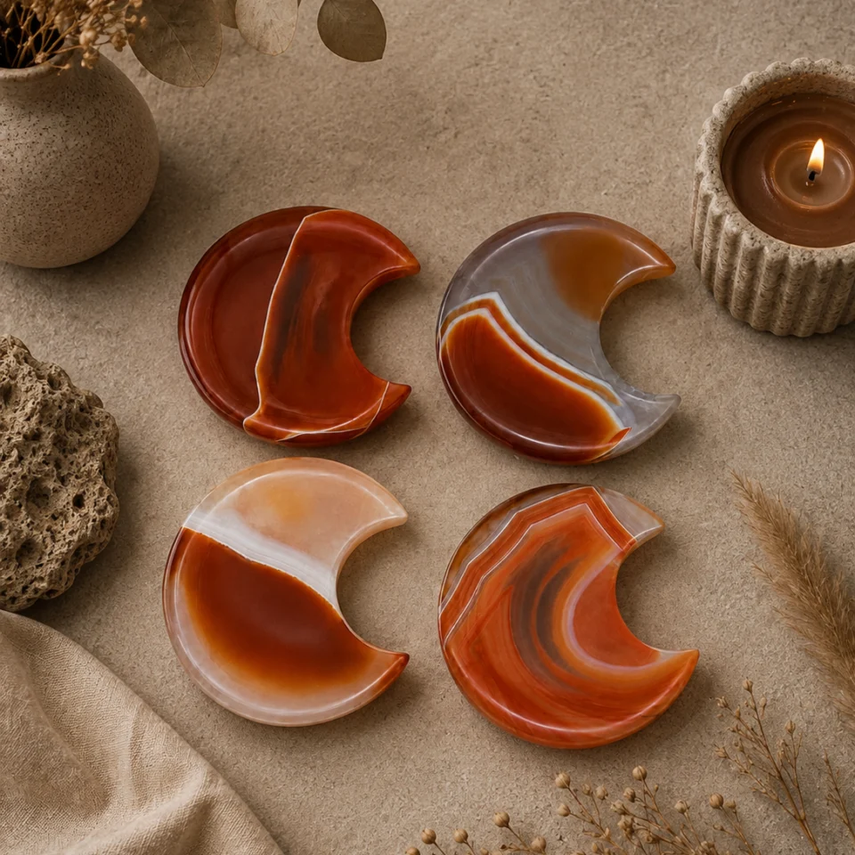 Striped Carnelian Agate Crescent Moon