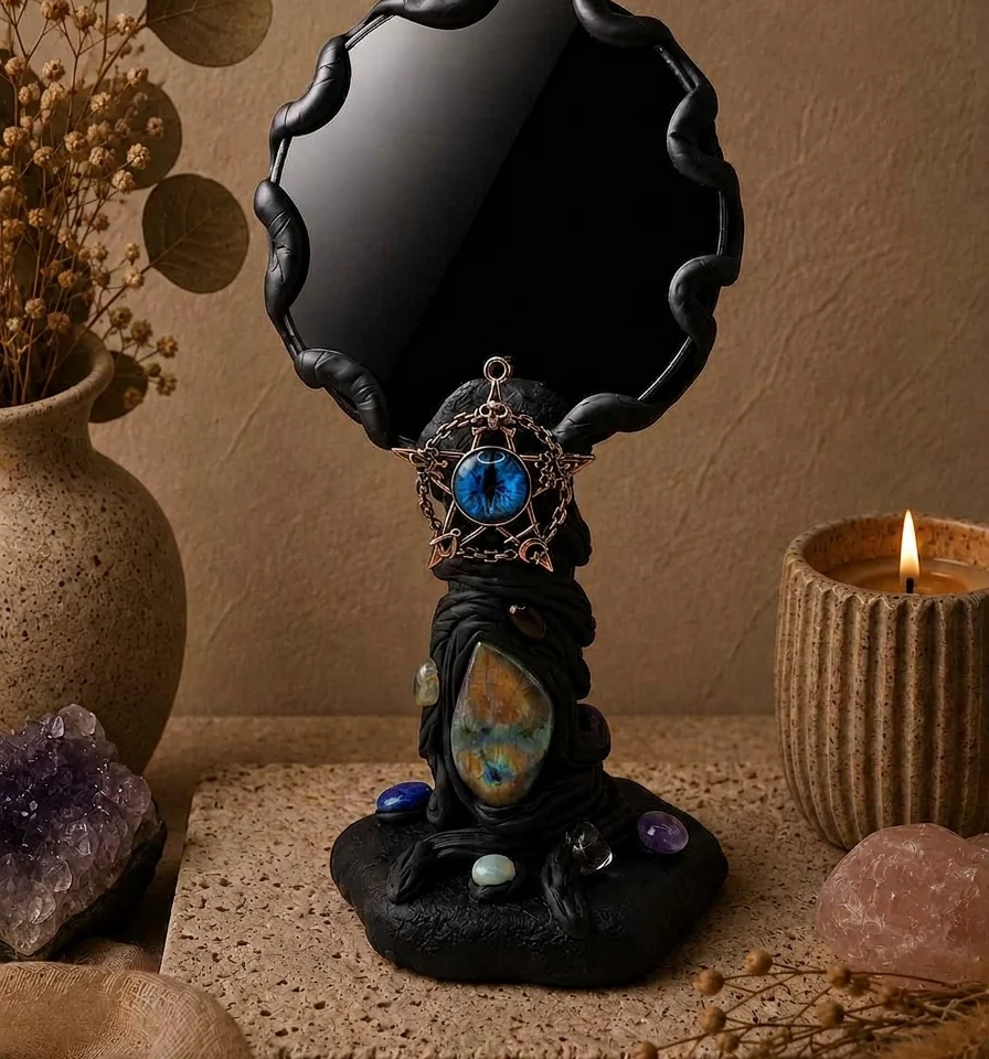 Serpent Obsidian Scrying Mirror